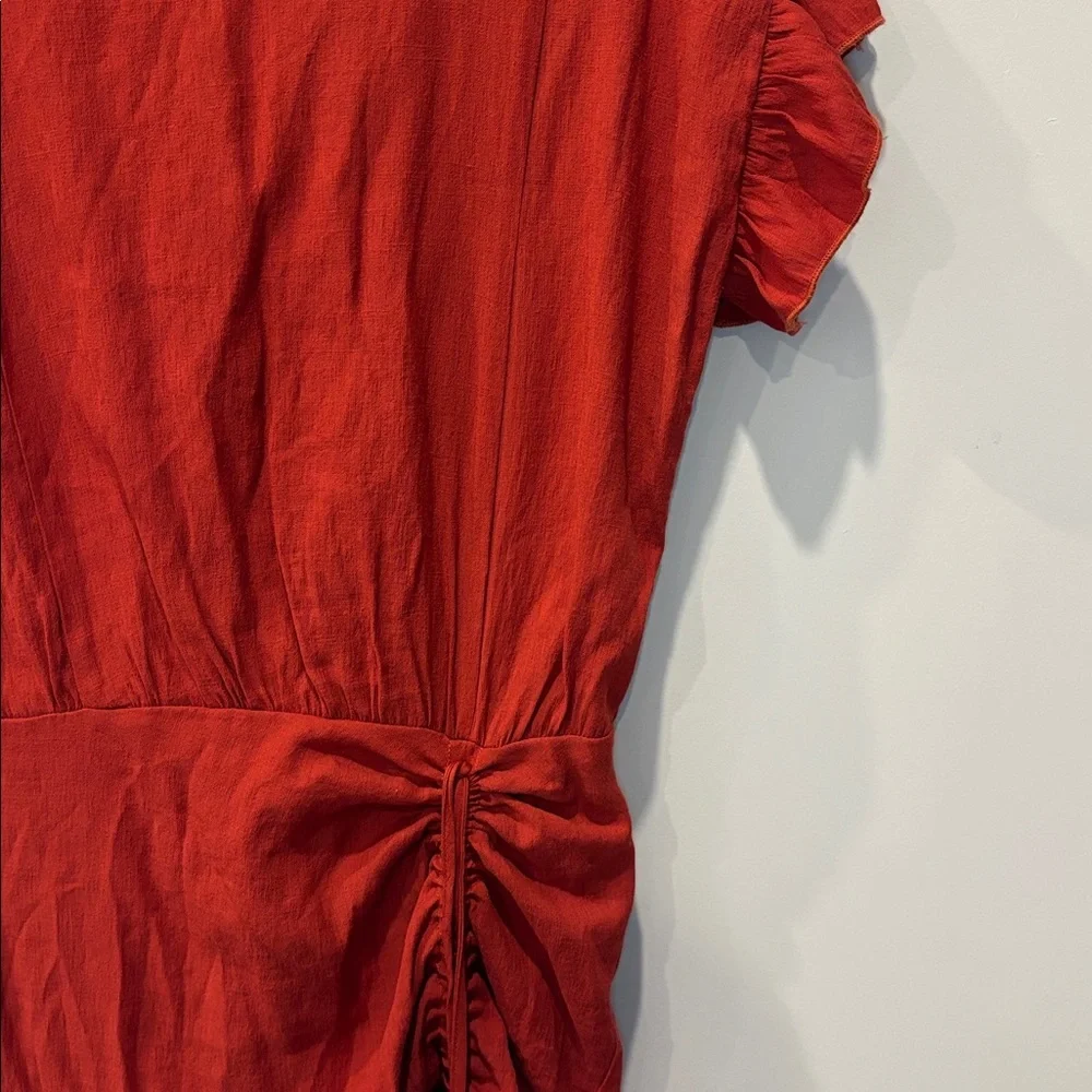 *Windsor Red Ruffle Sleeve Ruched Drawstring Mini Dress S - Picture 4 of 10
